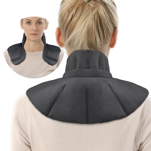 Telepepe Körnerkissen Nacken Schulter für Mikrowelle, Kirschkernkissen Nacken Schulter, Nackenkissen mit Kragen,100% natürliche Füllungen Geschenke für die Familie, Wärme-/Kältetherapie(Grau)
