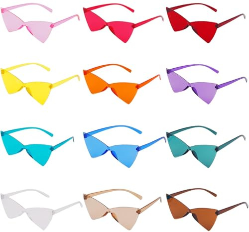 Vookkp 12 Pares Gafas de Fiesta, Gafas de Sol Transparentes Color, Hippy Hippie sin Marco Divertidas GafasPara Despedida de Soltera Fiesta de Cumpleaños Carnaval