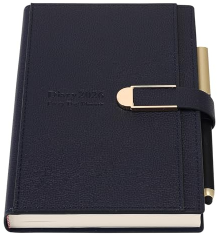 Mljtoyo Agenda 2026 Jour par Page A5, de janvier 2026 à décembre 2026, Organiseur de Planificateur Quotidien avec Porte-Stylo, Agenda à Couverture Rigide avec Autocollants, Poche Intérieure, Papier