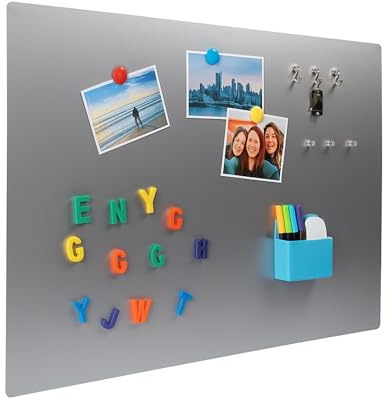 Ooivie A2 Magnetic Board for Wall (420 x 595mm, No Holes) - Magnetic Notice Board - Brushed Stainless Steel Magnet Board - for Home, Kitchen, Office or Study - Adhesive Mount Only
