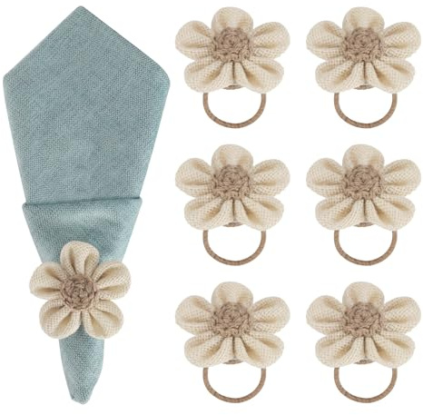 Napkin Rings Set of 6 Handmade Rustic Napkin Rings Reusable Boho Napkin Ring for Elegant Dining Table Decoration Perfect for Christmas, Thanksgiving, Wedding, Holiday, Everyday Use