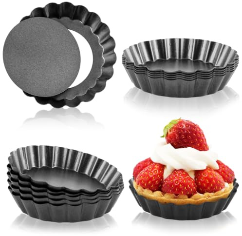 JMIATRY 12 moldes de 10 cm para tarta, con base elevadora para quiche, pastel de frutas, tartas