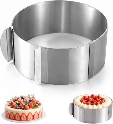 Dexpally Anello per Torte Alto, 10cm Anello per Torte Regolabile con Viti, Acciaio Inossidabile Stampo Rotondo, Ø 15-30 cm con Scala, per La Facile Preparazione di Crema, Facile da Pulire