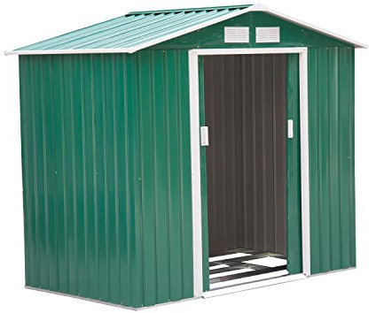 Outsunny Abri de Jardin en métal 2,77 m² cabane de Jardin 213 x 130 x 185 cm cabanon Rangement Outils avec Fondation, Porte coulissante verrouillables et 4 aérations - Vert