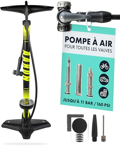 AARON Sport One Fahrrad Standpumpe mit Manometer für alle Ventile | Hochdruck Fahrradpumpe inkl. Ball Aufsatz | Luftpumpe für E-Bike, Mountainbike, Rennrad UVM. Gelb