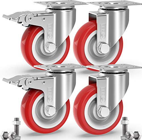 GBL Möbelrollen Schwerlast mit 2 Bremsen + Schrauben - 125mm 800KG - 4 Lenkrollen groß ohne Möbel Bremse - keine Spuren & Leise - Schwerlastrollen Transportrollen Rollen für Palettenmöbel