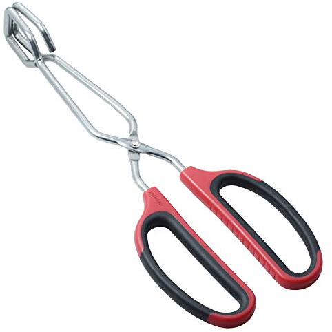 HINMAY Stainless Steel Scissor Tongs with Comfort-Grip Handle 10-Inch