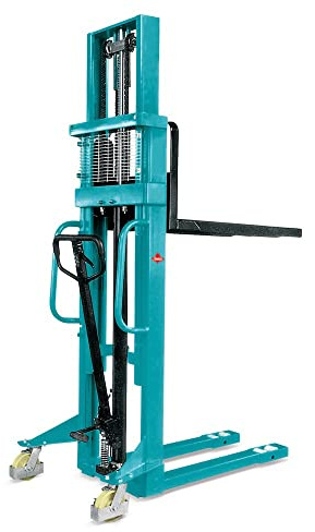 Ameise Hydraulik-Stapler PSM | 1.000 kg Tragkraft | 2.000 mm Hubhöhe | 1.100 mm Gabellänge | 2-Fach-Teleskop-Hubgerüst | Hochleistungs-Hydraulikpumpe | Hochhubwagen manuell | Stahl |Türkisblau