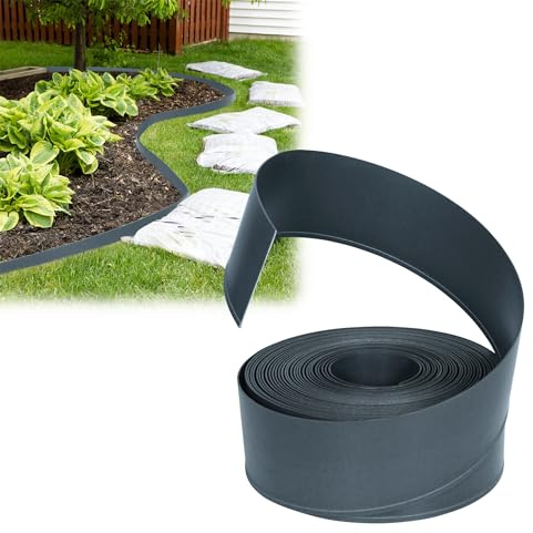 VA-Cerulean Borde de plástico para césped, 20 m, color antracita, flexible, para plantas de jardín y hortalizas, cercado para bancales, palisado, valla de jardín, valla de jardín