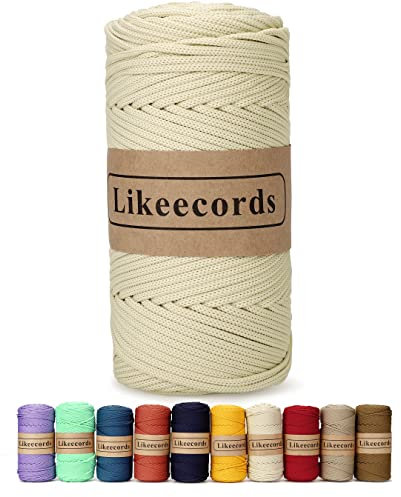 Likeecords Poliestere Corda 4mm x 130m,Cordino Per Borse Uncinetto,Polipropilene Macrame Corda intrecciata,Macramè Filo per Appendiabiti per Fiori, Home Decor （Colore albicocca）