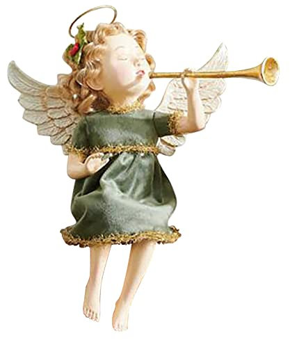 Ornamento di Natale Angelo Che Soffia Tromba Seduta Bambina Sdraiata Bambina Resina Festa di Natale Statue Decorazione Della Festa di Natale per Giardino E Giardino Drago (A, A)