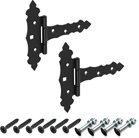 BRESKO Kreuzgehänge dekorativ Ladenband Scharnier T Bänder Torband Türbänder verzinkt 2er Set mit Schrauben (Schwarz, 100x35x130 mm)