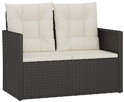 vidaXL Banco de jardín con Cojines ratán sintético Negro 105 cm