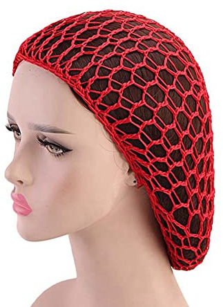 SHTGOI 2 redecillas para el pelo de malla de ganchillo, gorro para dormir, gorro largo de malla, gorro para dormir con banda elástica, red para el cuidado del cabello para mujeres y niñas, rojo, Talla