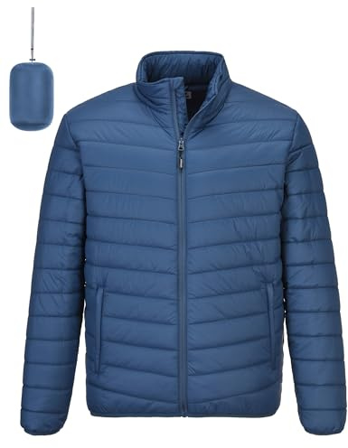 Outdoor Ventures herr quiltad jacka packbar lätt varm övergångsjacka herr vattentät pufferjacka med 3 fickor för utomhus casual vandring