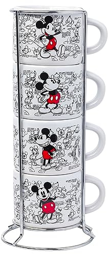 Silver Buffalo Mickey Mouse 4pc Stackable Ceramic Espresso Cup Set, 3oz