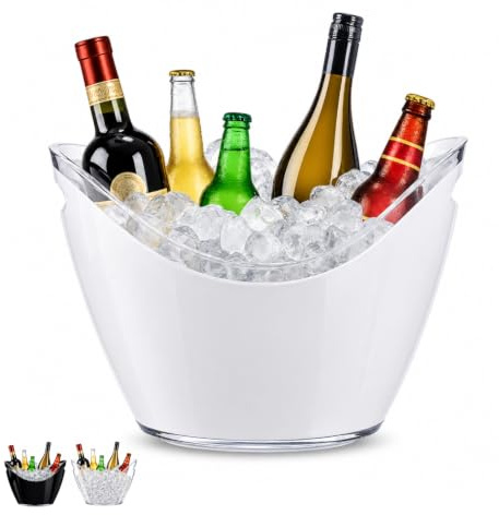Virsus Secchiello Portaghiaccio Ovale 90096, misura 34,5x26x24 cm, capacità 8 Lt, secchio in plastica per ghiaccio, 2 Maniglie, secchiello per bottiglie Vini, Champagne per feste ed eventi -C (Bianco)