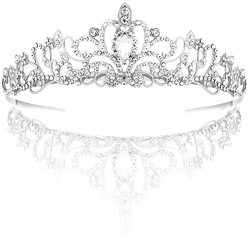 WTpin Kristallstrass Prinzessin Tiara, Diadem Hochzeit mit Kamm, Krone Silber Glitzer für Hochzeit, Geburtstags- und Abschlussball