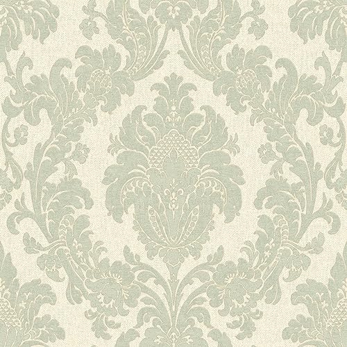 Belgravia Decor Ciara Damask Green Wallpaper GB4407 - Italian Heavyweight