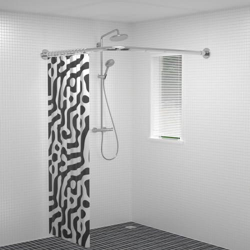 YOFOQ Duschvorhangstange L Form, Verstellbare Duschvorhangstange Ecke Bohren 75x115cm Duschstange Edelstahl für Badewanne für Badewanne mit 12 Duschvorhangring