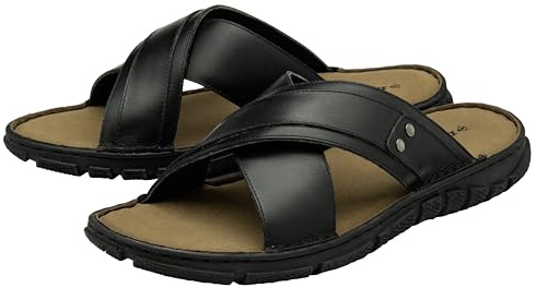DUNLOP Mens Leather Sandals Open Toe Easy Slip On Cross Over Straps Sliders Sizes 7-12