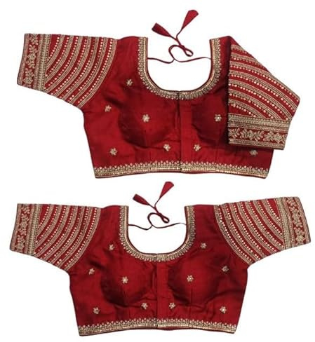 Pujia Mills Camicetta da donna già pronta da ricamare multi codifica filo d'oro designer etnico indiano cucito camicetta da donna pronta da donna per Saree Lehenga Choli, rosso, 38