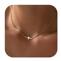Rotnso Collar de cruz para mujer, chapado en oro real de 14 quilates, delicado y pequeño, gargantilla con colgante de cruz, simple, moderno, lindo, collar de cadena con dije de cruz, joyería