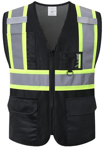 LaienSafety Reflective Safety Vest for Men Women with Multiple Pockets Mesh High Visibility Vest Hi Vis Construction Work Vest,Meets ANSI/ISEA Standards(EK1-178-Black-M)