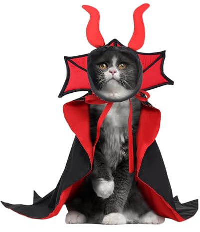 Mantello per cani, mantello da vampiro, mantello per cani, Halloween, mantello e cappello, costume di Halloween per cani di piccola taglia media, gatti, cuccioli, abbigliamento per animali domestici