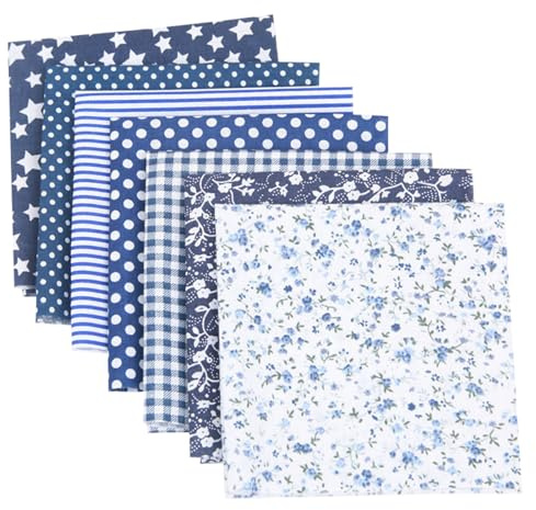7 Pcs Fabric Bundles 50cm x 50cm Quilting Fabric Bundles Fabric Fat Quarters Bundle Quilting Craft Fabric for DIY Sewing Quilting Cloths Patchwork Sewing Crafting (Cyan)