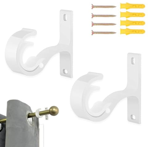 Generic Heavy Duty Curtain Pole Brackets, 2pcs Aluminium Curtain Rail Brackets for ø20-28mm Rods, Premium Ceiling Mounting Drapery Rod Holder with Screw, White