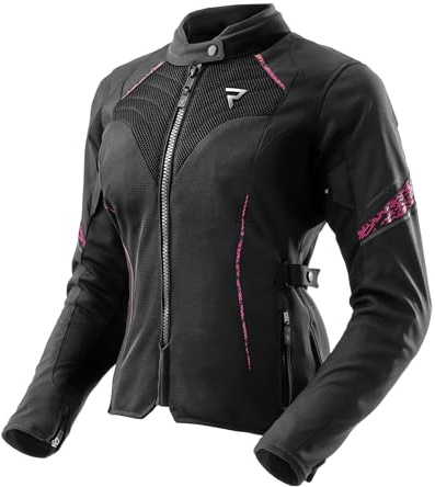 REBELHORN Jax Dam motorcykeljacka dam | textil | armbåge, axel och ryggskydd nivå 2 | avtagbart humax-membran | stora nätventilationspaneler | storlekar upp till 10 XL, svart/rosa, 4XL