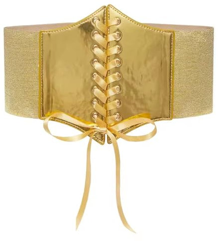 JDGFH Goldener Gürtel Damen Korsett Gürtels Elastischer Korsett Gürtels PU Kunstleder- Gürtel Damen Gold - für Kleid Shirt Cosplay Kostüms(Geeignet für Größen bis einschließlich 40) ﻿