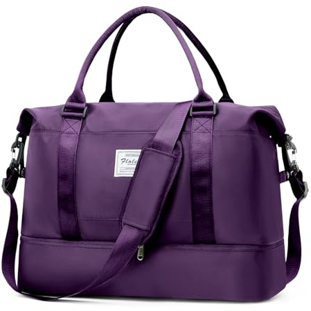 HPLQQ Sac de Voyage Femme, Bagage Cabine 45x36x20 Easyjet, Imperméable Sac fourre-Tout de Sport pour Week-End pour Travel Gym Danse avec Compartiment Chaussures,B16-Violet foncé armée