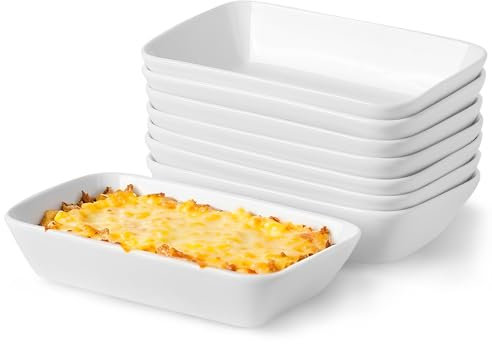 UIBFCWN Set di 8 Piatti da Forno in Ceramica, 400ML Pirofile da Forno in Ceramica Rettangolare, Ciotole in Porcellana per Creme Brûlée, Stampi in per Cottura Smaltata Mini per Torte, Lasagne