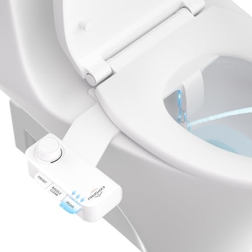 Expspru Ultra-Slim Bidet Attachment for Toilet UK with Adjustable Pressure Controls,Non-Electric Dual Nozzle(Frontal & Rear Wash) Cold Water Toilet Seat Attachment,White