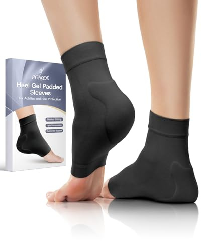 PGRODE Achilles Tendon Sleeve with Silicone Heel Protector Cushion Pad, Achilles Tendonitis Support Compression Socks for Women Plantar Fasciitis, Bursitis, Heel Pain Relife, 1 Pair (Black)