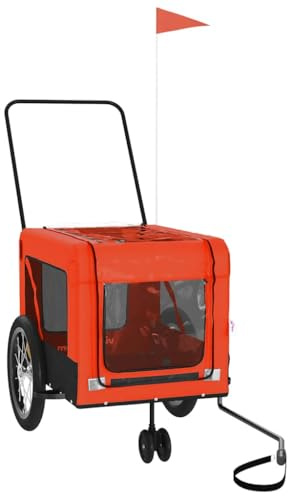 vidaXL Pet Bike Trailer, Pet Cart Carrier for Small Dogs, Dog Bike Trailer with Flag, Dog Bicycle Wagon Cargo, Orange and Black Oxford Fabric and Iron