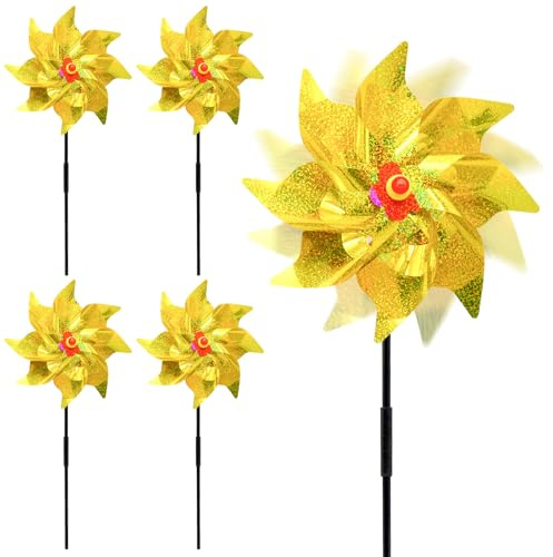 Mritrit Paquete de 5 espantadores de pájaros para jardines, molinos de viento ensamblados para asustar pájaros, disuasorio de palomas para jardines, molino de viento, rom, césped, huerto, granja