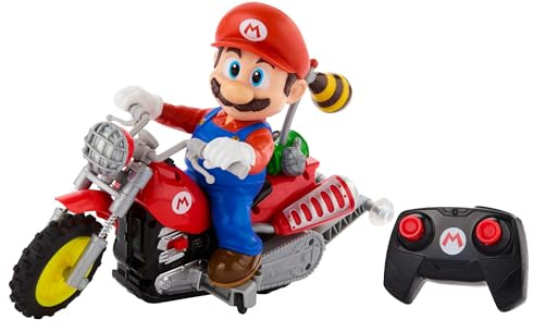 Hot Wheels - Mario Motocross R/C, motocicletta radiocomandata ispirata al film Super Mario Galaxy, il personaggio Mario piega in curva e la moto si inclina, JML15