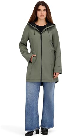 Nautica Women's Bonded Rain Coat – Lightweight Water-Resistant Transitional Jacket with Back Cinch, Sage, Large
