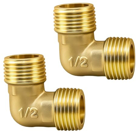 2PCS Brass Elbow Pipe Fitting 90 Degree 1/2 Female to 1/2 Male, 20mm Compression Connectors, Heavy Duty Brass Pipe Fitting 90 Degree Elbow for Plumbing, Water, Gas,Air Line Connection