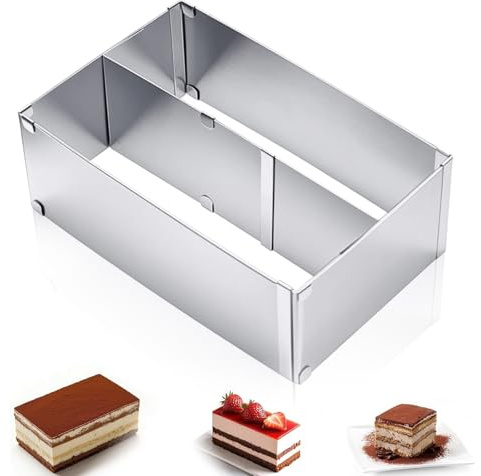 DHSWNNG Marco para hornear rectangular ajustable, de 28 a 53 x 18 hasta 32 cm, acero inoxidable, anillo para tartas rectangular de 10 cm de alto, marco para tartas con divisor, desmontable
