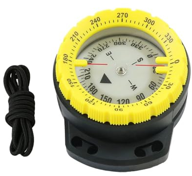 Brrnoo Boussole de Poignet de Plongée 50m, Outil de Navigation Lumineuse avec Corde élastique, Boussole Portable sous-Marine pour la Plongée, Le Camping et Les Activités de Plein Air (Yellow)
