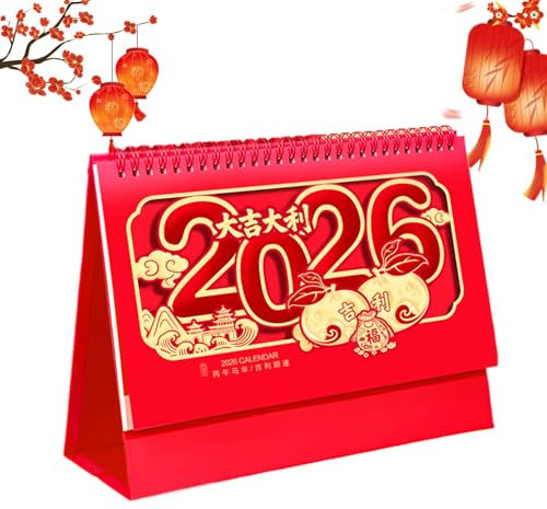 Calendario cinese 2026 | Pianificatore mensile cinese buona, calendario da tavolo anno del cavallo | per pianificare tracciamento pianificazione tavolo camera da casa studio famiglia
