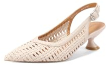QUEEN HELENA Slingback con Tacco Basso Décolleté Donna ZM11016 (Beige, Sistema Taglie Calzature EU, Adulto, Donna, Numero, Media, 35)