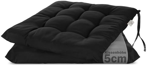 Brandsseller 2er Set Stuhlkissen 40x40 cm Sitzkissen Polster Stuhlauflage mit Haltebändern Dekokissen für Indoor Outdoor gesteppt- Schwarz