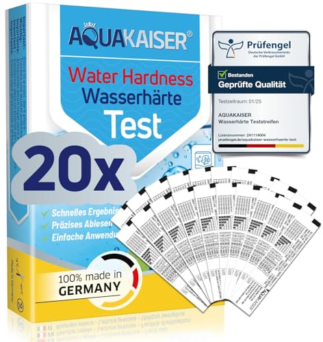 Test durezza Acqua Gradi francesi - 20 Strisce reattive confezionate singolarmente - Test per l'analisi dell'Acqua di casa, stagni, Piscine, acquari