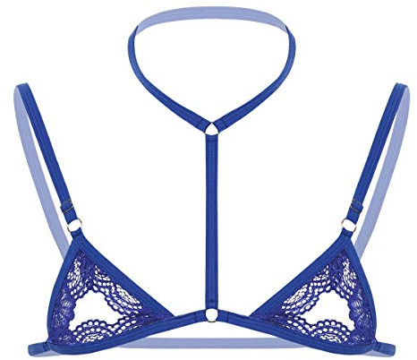 YiZYiF Reggiseno Sexy Aperto in Pizzo Uomo Senza Ferretto Imbottito Bralette Bra Aperto Tracolla Regolabile Tank Top Floreale Prospettiva Lingerie Sexy Hot per Ssisy Gay Blu A Taglia Unica