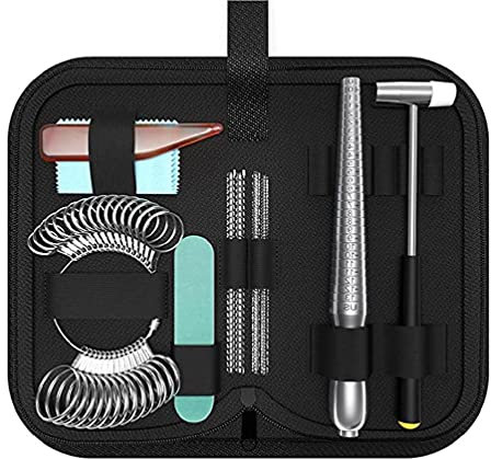 Ringgrößen-Messwerkzeug-Set mit Ringdorn Ringlehre Schmuck Hammer Ring Größe Einsteller mit Poliertuch Ringmaß Messwerkzeug Set us Ringdorn Metall